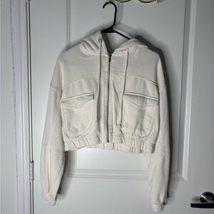 Forever 21 Cream Bomber Jacket with Hood